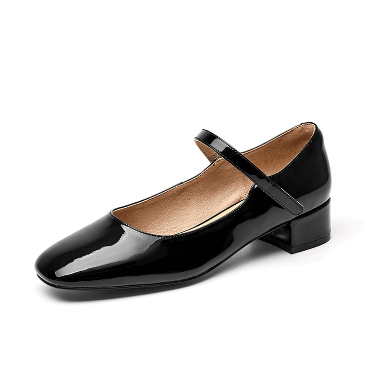 Square Toe Narrow Strap Patent Mary Janes for Women