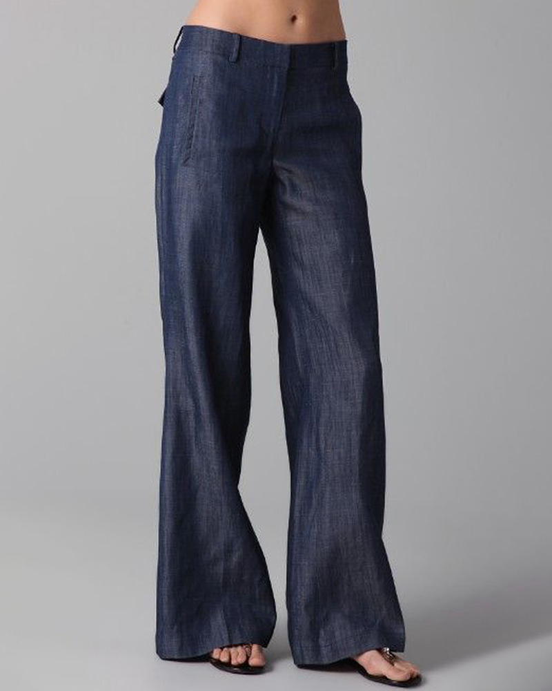 Mid Rise Waist Vintage Straight Wide Leg Pants
