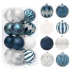 16PCS Blue Silver White Shimmers 8CM Christmas Hanging Decor Balls