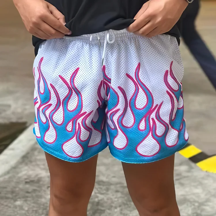 Sopula Blue Flame Print Mesh Shorts