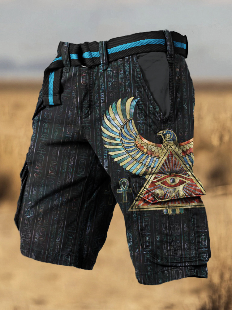 Egyptian Ra Hieroglyphic Print Men's Casual Shorts