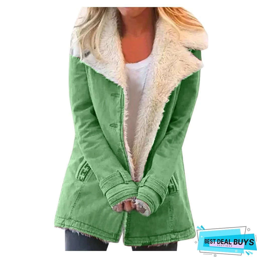 Casual Plain Turn-Down Collar Buttoned Long Sleeve Coats