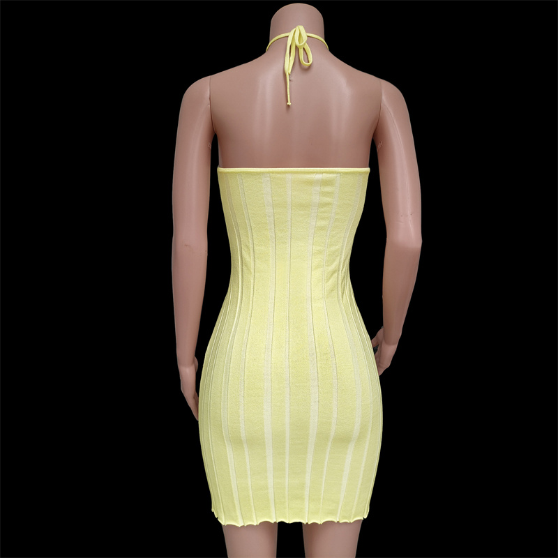 Ootddress Strapless Knit Mini Dresses Women Off-Shoulder Stripe Knitting Bodycon Dress Summer Beach Party Halter Club Streetwear