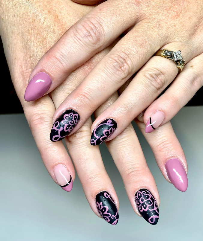 Black and deals pink nail art