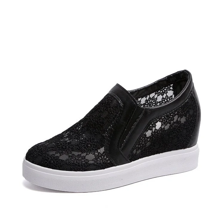 Contrast Lace Hidden Wedge  Sneakers  Stunahome.com