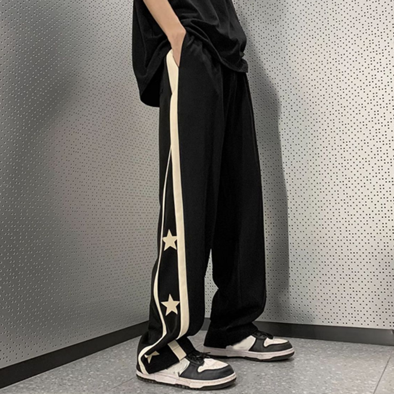Sopula Retro High Street Trendy Patchwork Star Straight Sweatpants