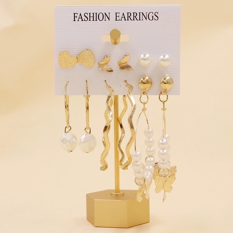 1 Set Minimalist Circle Heart Shape Butterfly Metal Plating Inlay Pearl Women’s Earrings