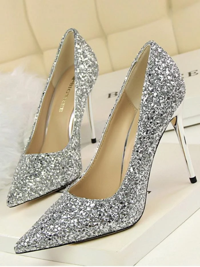 Fashion shallow mouth pointed toe sparkling sequins sexy high-heeled shoes