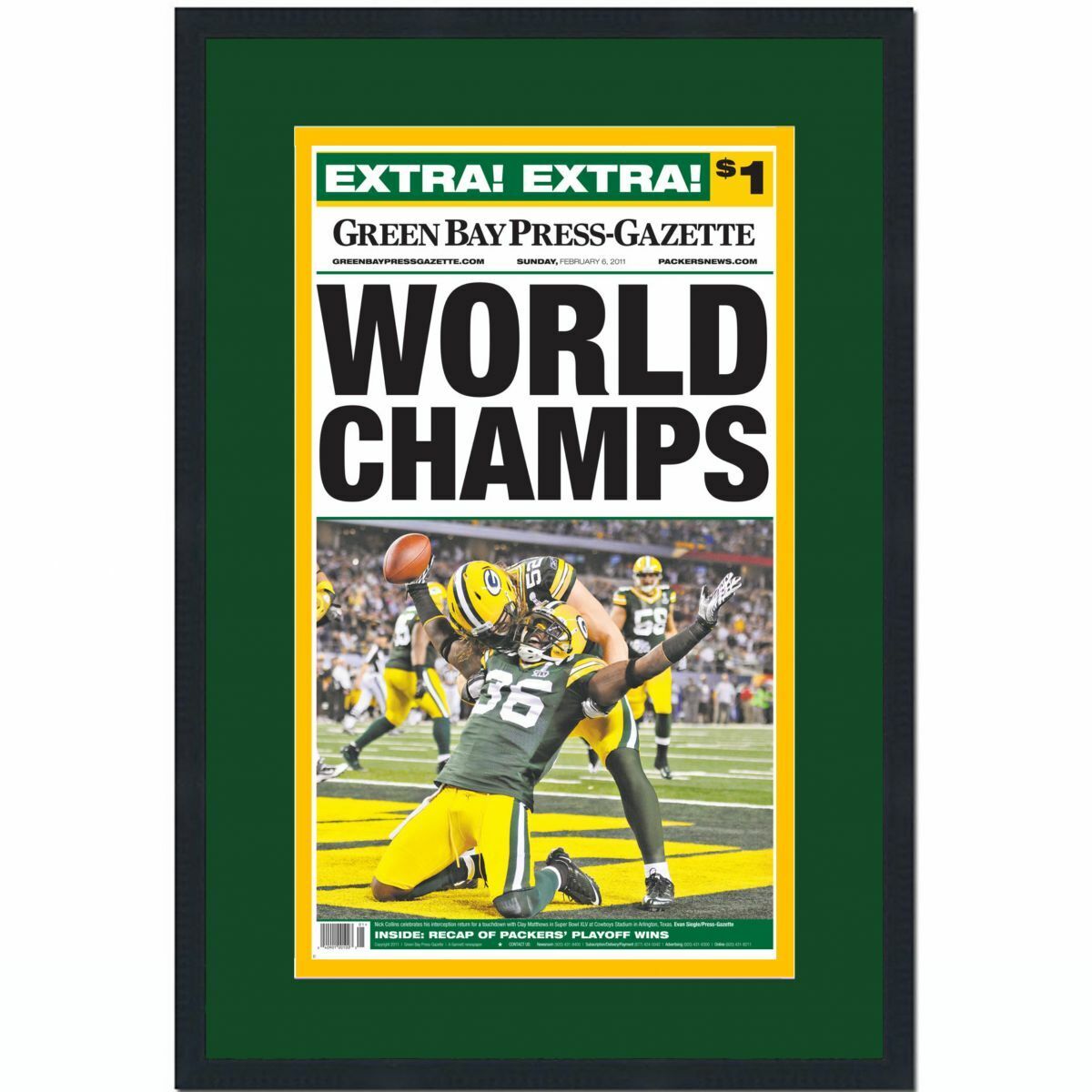 Framed Green Bay Press Gazette Packers Super Bowl XLV Newspaper 17x27 Photo Poster painting