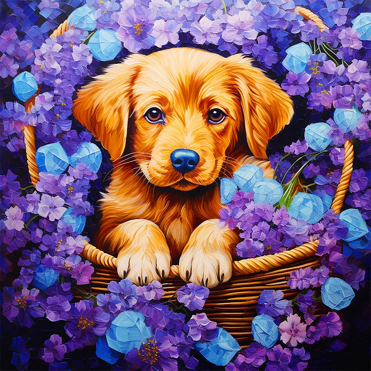 Dog In Flower Basket 40*40CM(Canvas) Full Round Drill Diamond Painting gbfke