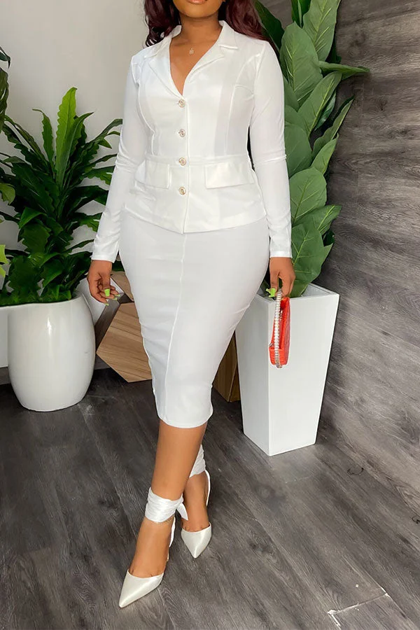 Solid Color Split Back Feminine Office Dress Suit