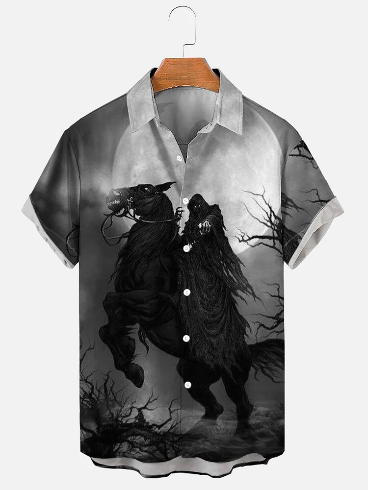 Men's Halloween Scary Death Horse Art Print Shirt