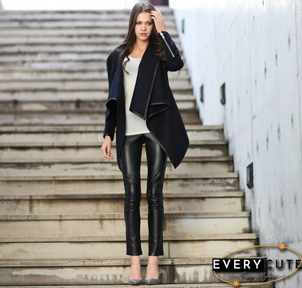 Fashion Long Sleeve Turn-Down Collar Open Stitch Woolen Plain Womens Coats Abrigos Mujer 5 colors