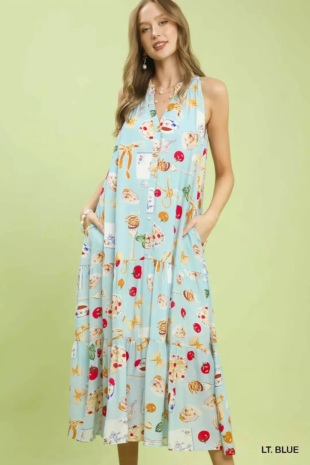Umgee Abstract Print Tiered Halter Midi Dress mysite idetrend