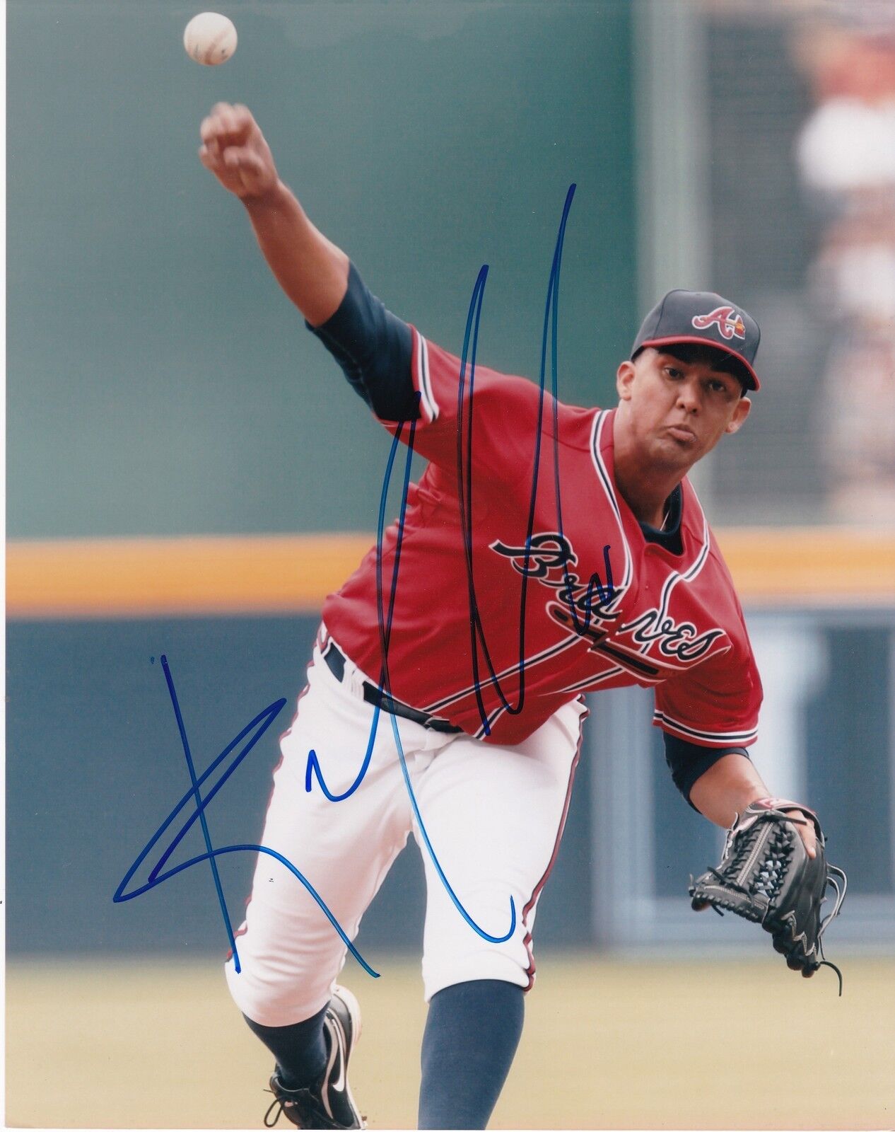 RANDALL DELGADO ATLANTA BRAVES ACTION SIGNED 8x10