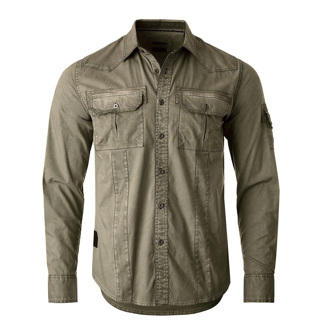 Solid Color Men's Casual Long Sleeve Shirts-VESSFUL