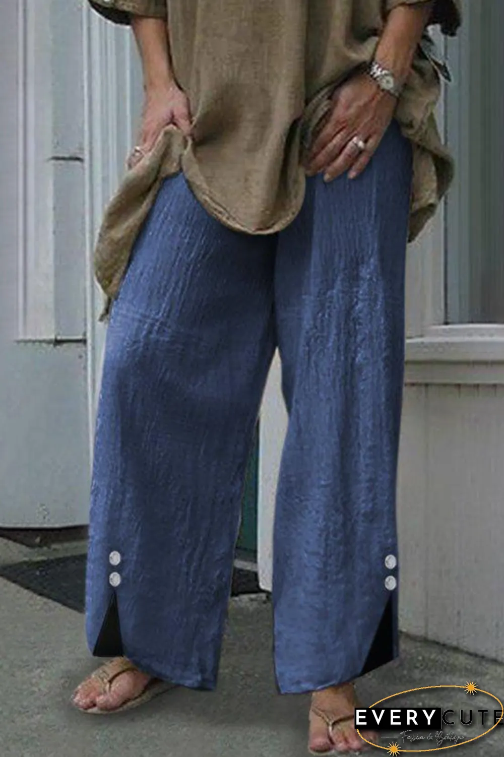 Casual Solid Split Joint Buttons Straight Wide Leg Solid Color Bottoms