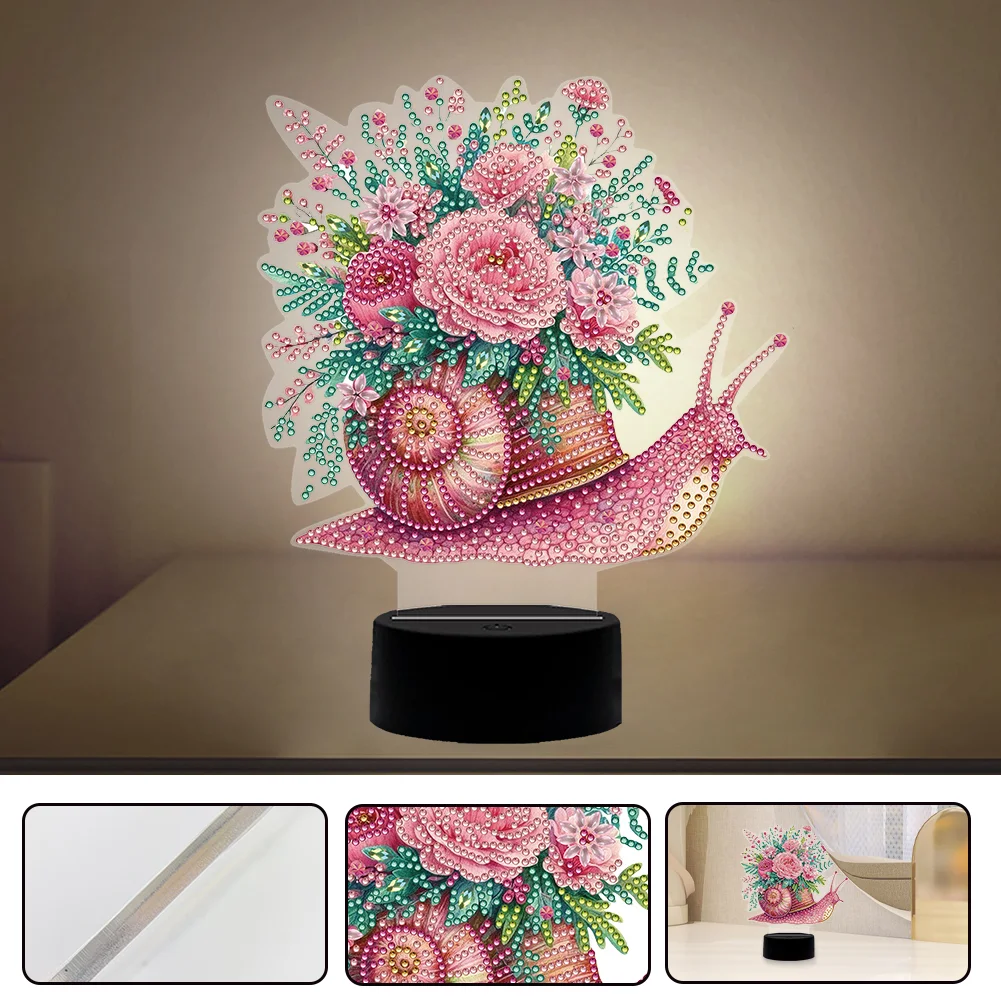 5D DIY Flower Snail Diamond Painting Night Light Diamond Art Lamp Home Decor