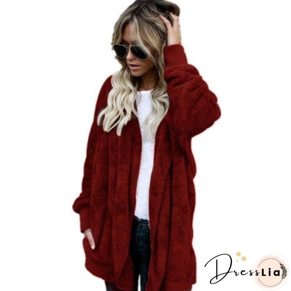 Autumn And Winter Hoodies Women Wool Warm Cotton Coat Sweatshirt Mid-length Double-sided Anti-fur Coat