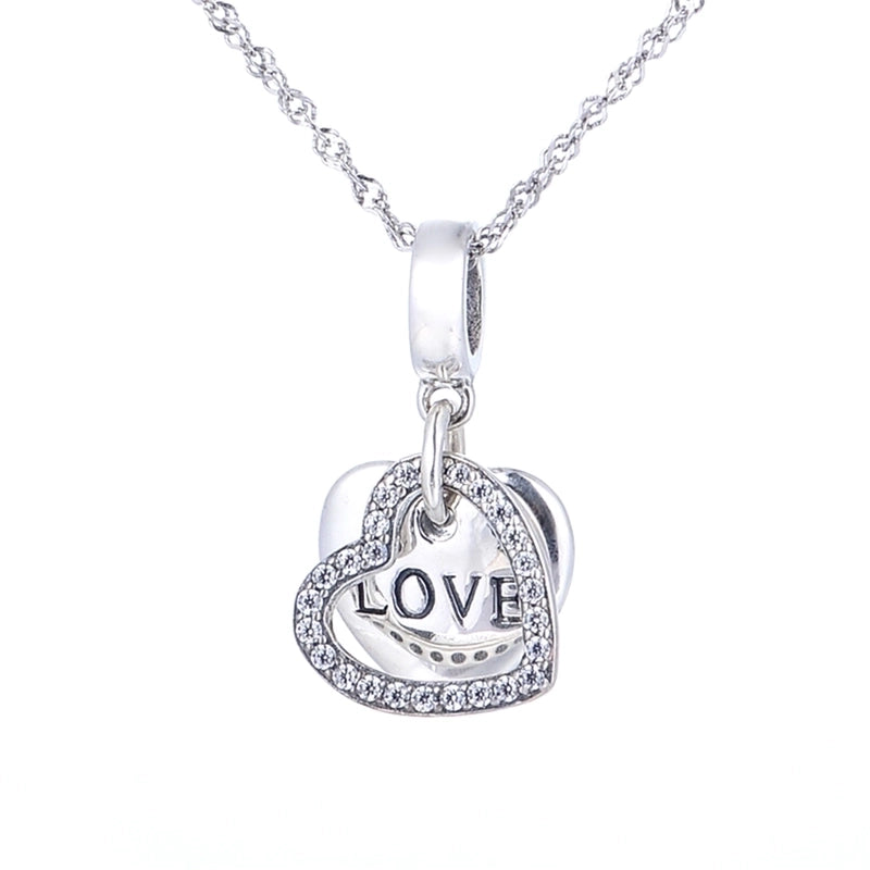 Basic Wedding Romantic Heart Shape Sterling Silver Beaded Plating Inlay Zircon Rhodium Plated Jewelry Accessories