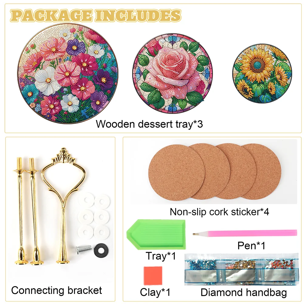 3 Tier Flower Round Diamond Painting Tray Food Plate for Adults Beginners