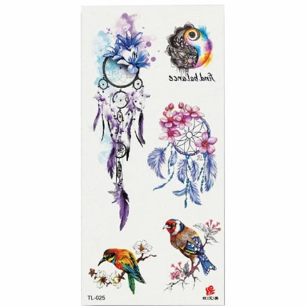 1pcs Flower Animal Body Art Temporary Waterproof Tattoo Sticker Wolf Mermaid Designs