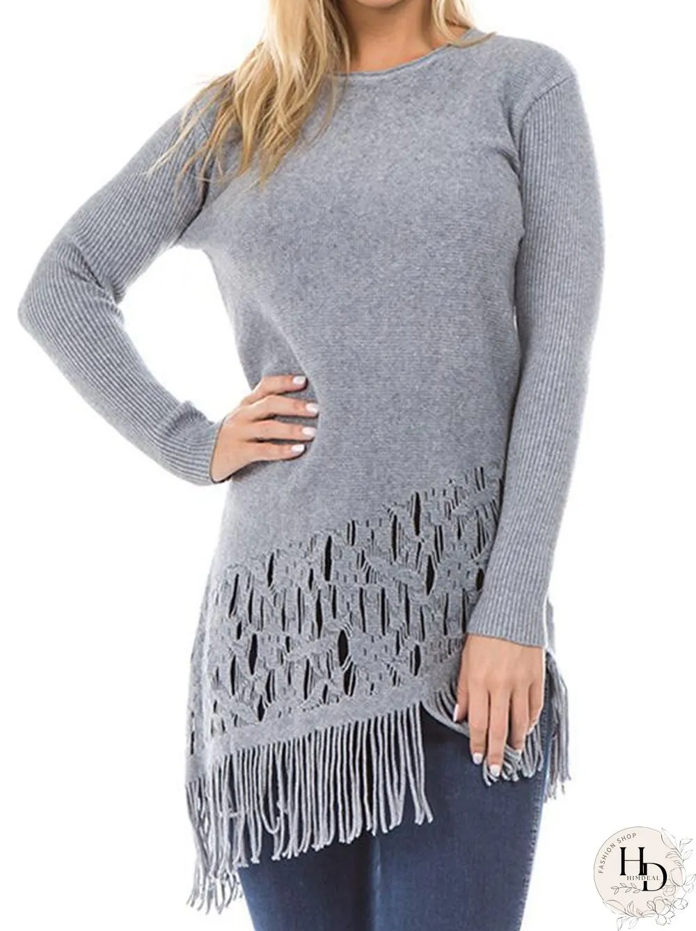 Tasseled Long Sleeves Knitting Sweater Tops