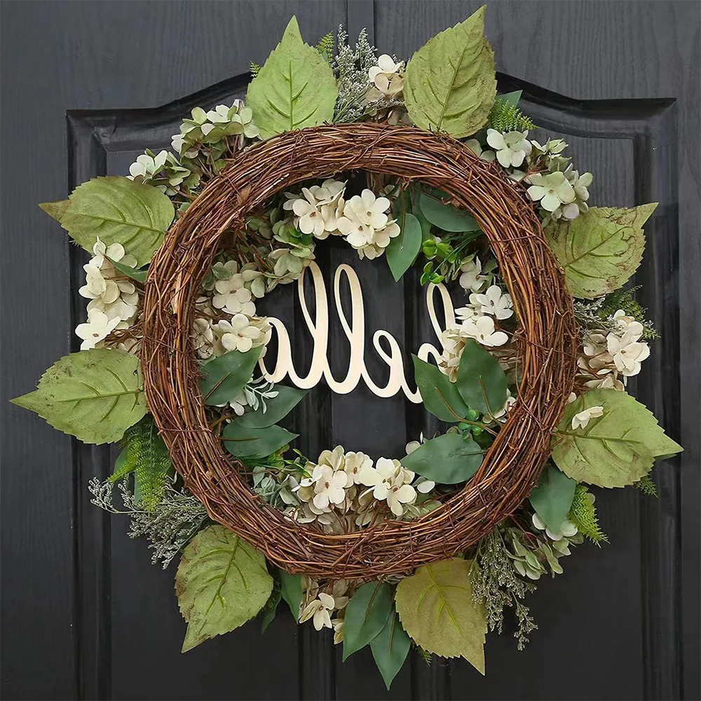 New hello hydrangea vine circle wreath window decoration