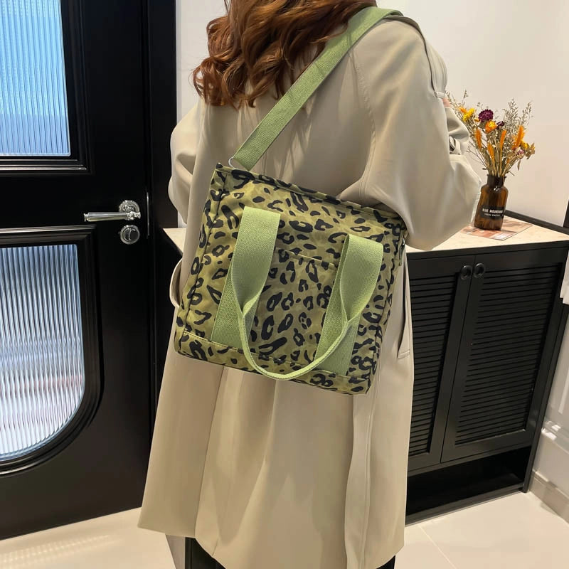 Women’s Nylon Leopard Classic Style Square Zipper Tote Bag