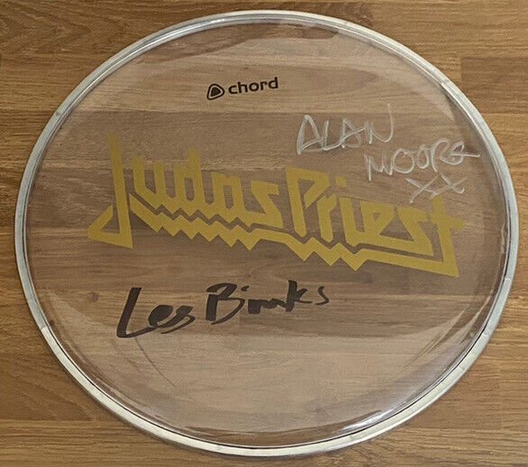 Judas Priest - Signed Autographed Drum Head, Les Binks, Alan Moore