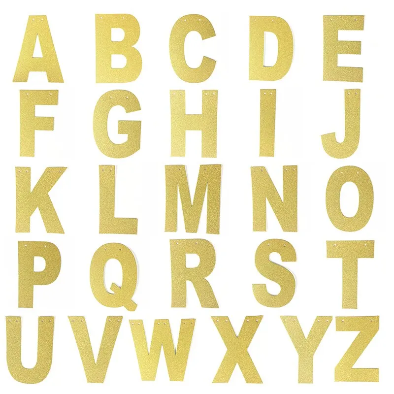 1Pcs/lot 13cm Personalized DIY Gold Glitter Paper Letter Banner Hanging Flags for Wedding Birthday Party Festival Decorations
