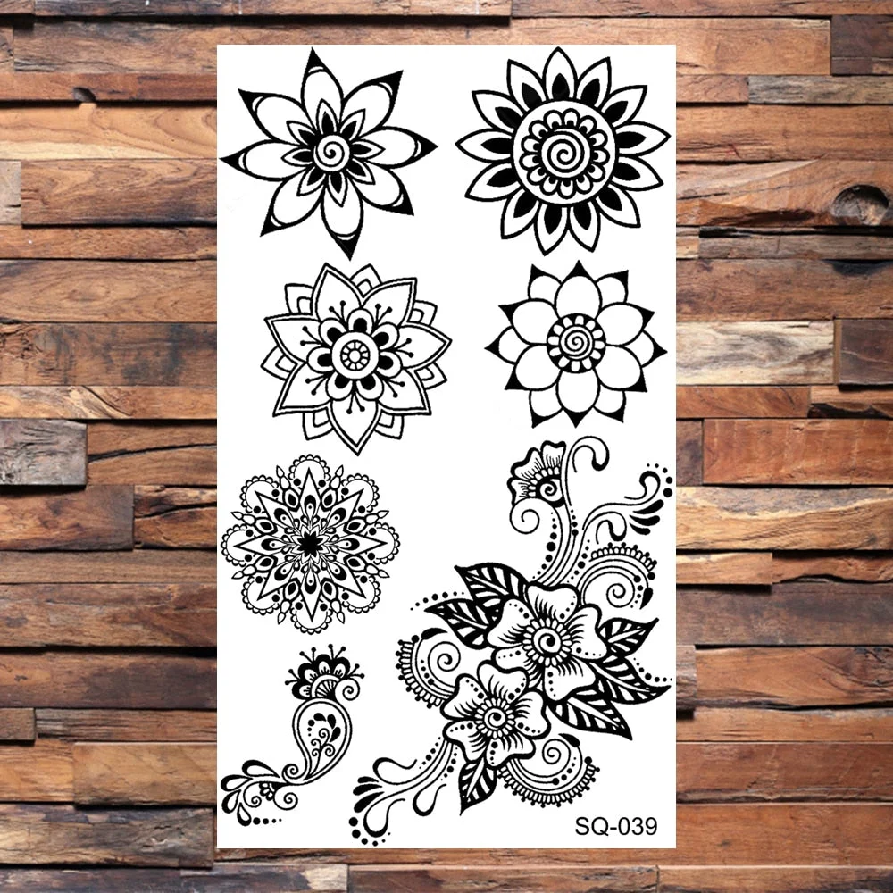 Black Elephant Cartoon Diamond Arrow Temporary Tattoos For Children Adults Realistic Pirate Flower Feather Fake Tatoos Sticker