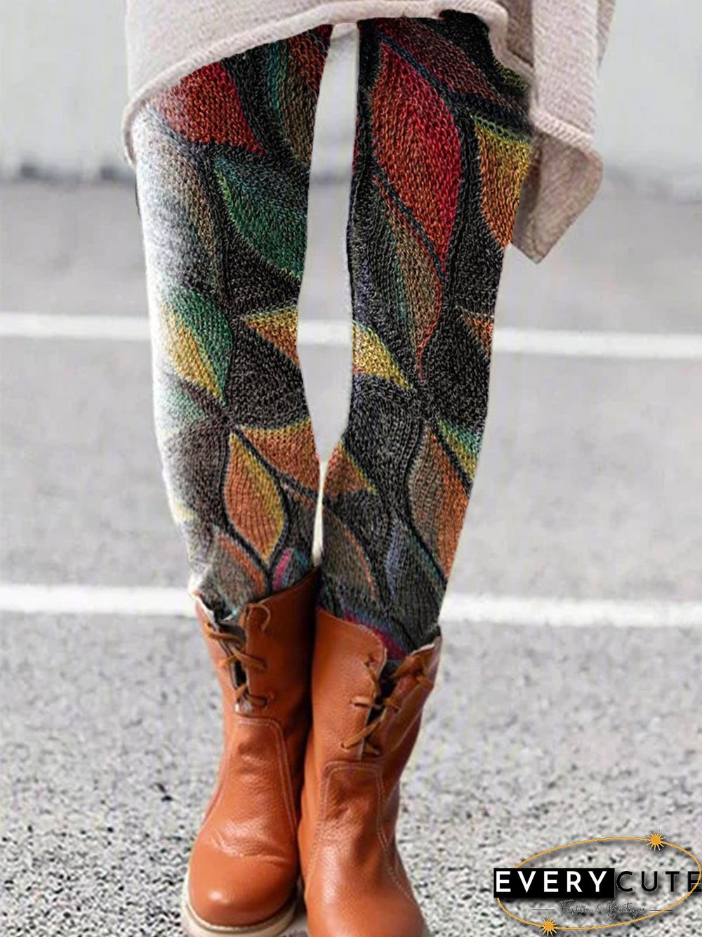Floral-Print Casual Leaves Leggings