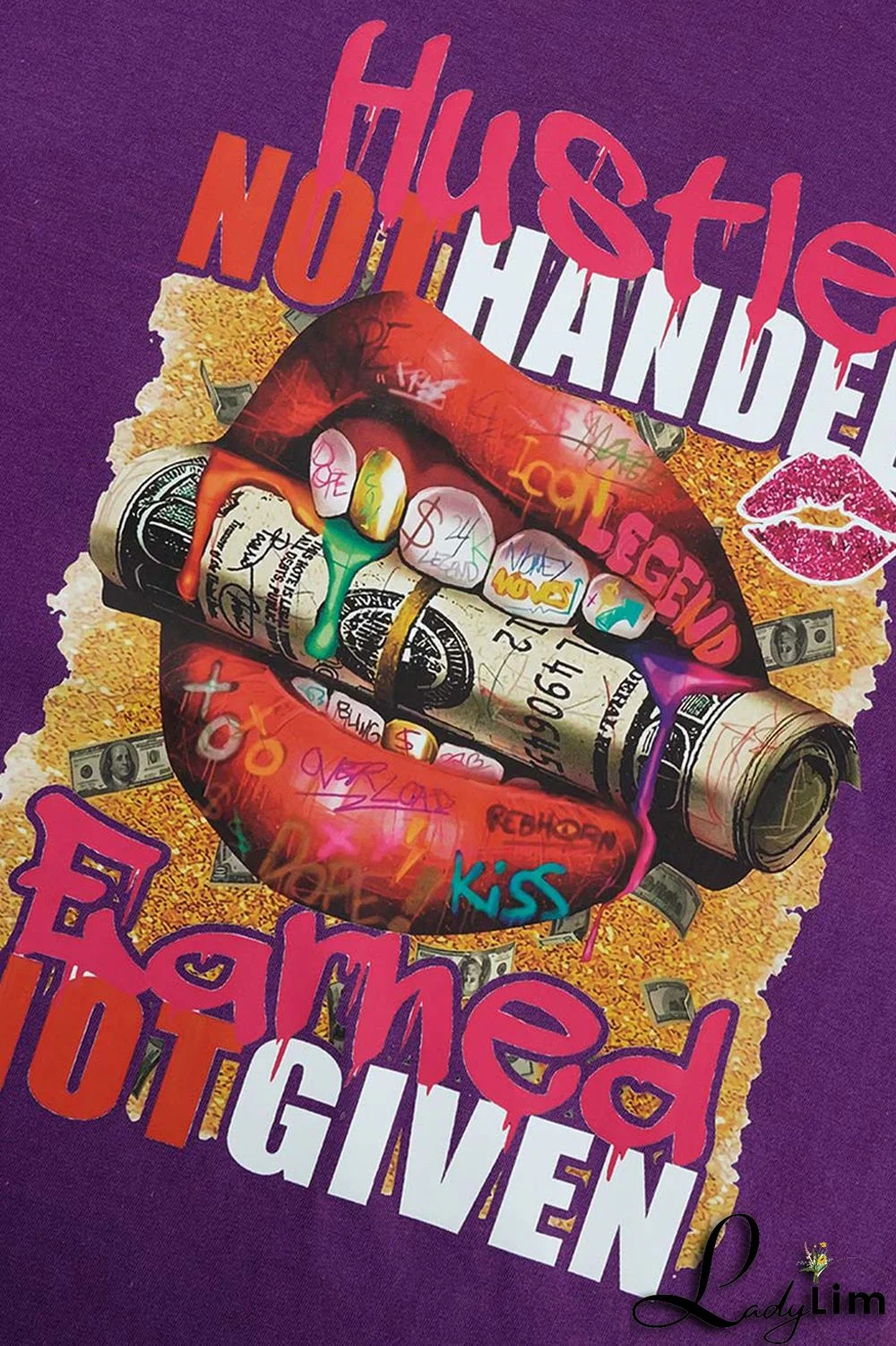 Purple Fashion Casual Print Basic O Neck T-Shirts