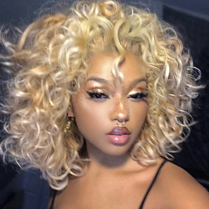 Blonde Human Hair HD Lace Bob Curly Wig  | Glueless Wigs | 100% Real Natural Human Hair Wigs | Short Wig