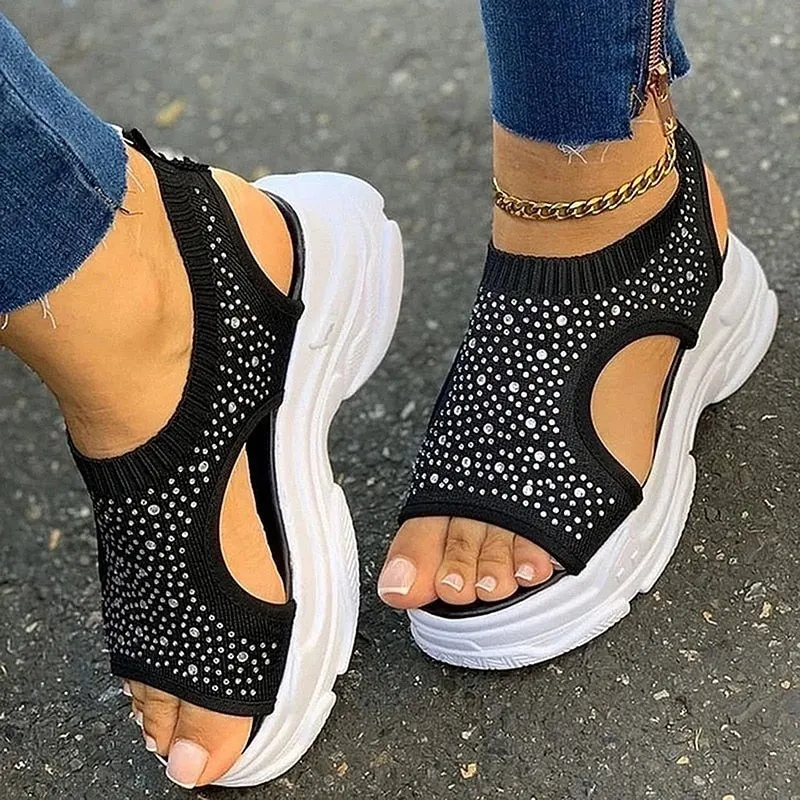 2021 Women Sandals Women Sport Shoes Sneakers  Thick Bottom Sneakers Vulcanized Shoes Non-slip Summer Ladies Sandals