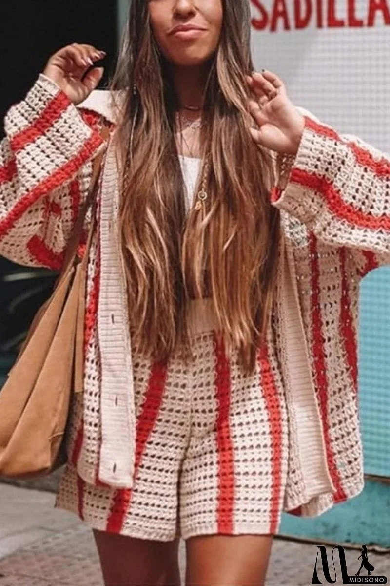 MidiSono - Head In The Clouds Crochet Cardigan Short Set