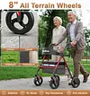 Soundfuse Bariatric Walker for Seniors with Extra Wide Seat, 500lb Heavy Duty Rollator Walker,  Handle & Seat Height Adjustable, Foldable Rolling Walkers with 8" All-Terrain Wheels