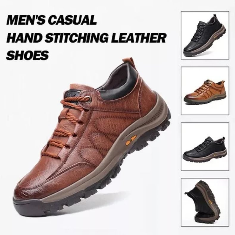 Pedaticvc Shose Men's Casual Hand Stitching Leather Arch Support Shoes