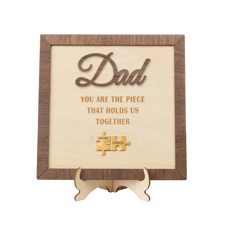 Personalized Dad Puzzle Sign with 2 Names You Are the Piece That Holds Us Together Father's Day Gift