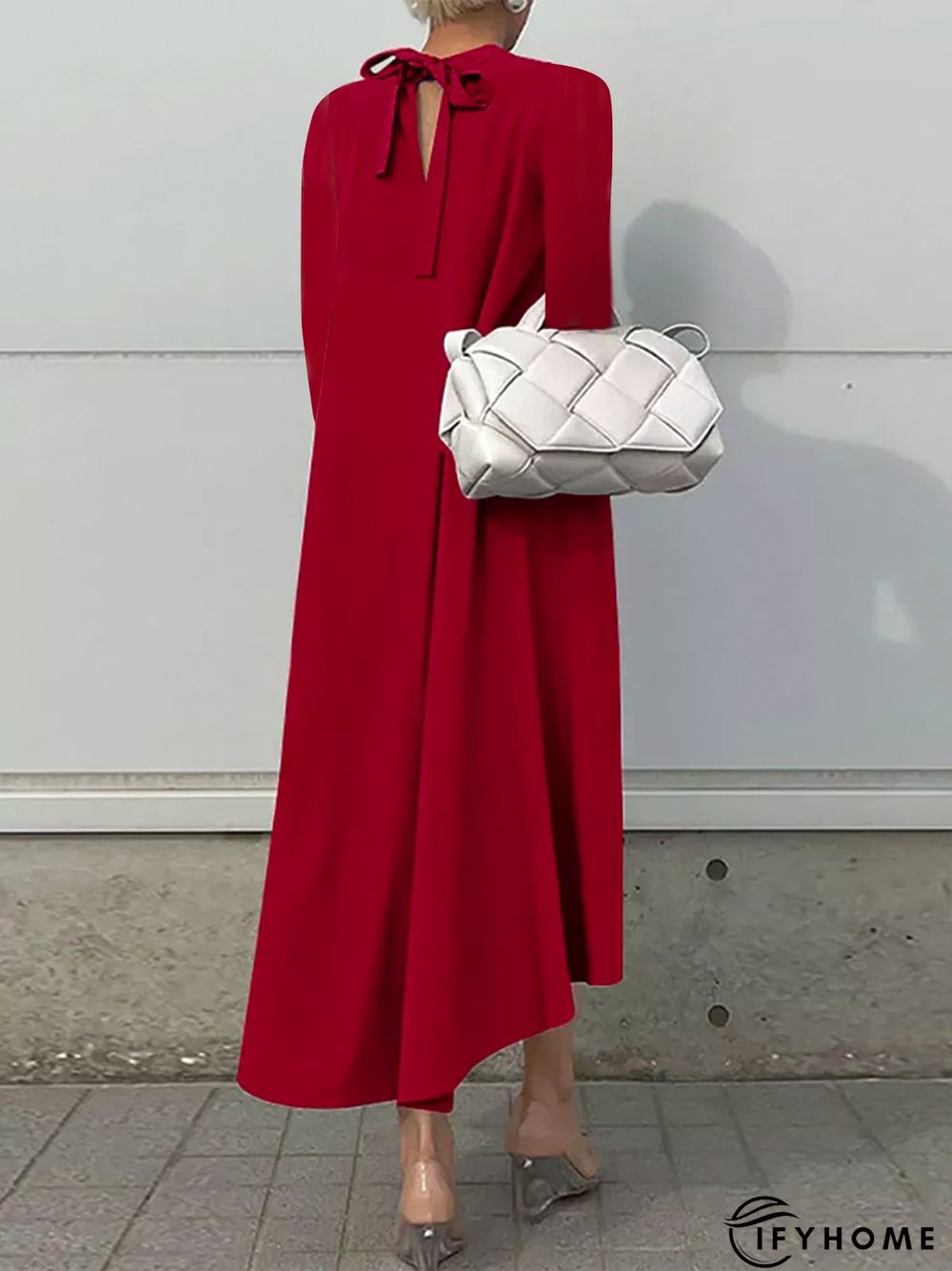 Plain Long sleeve Stand Collar Simple Regular Fit Dress | IFYHOME