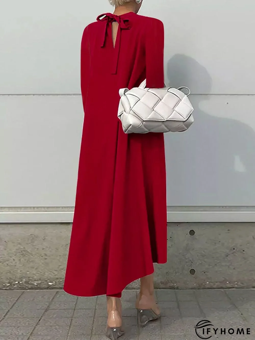 Plain Long sleeve Stand Collar Simple Regular Fit Dress | IFYHOME