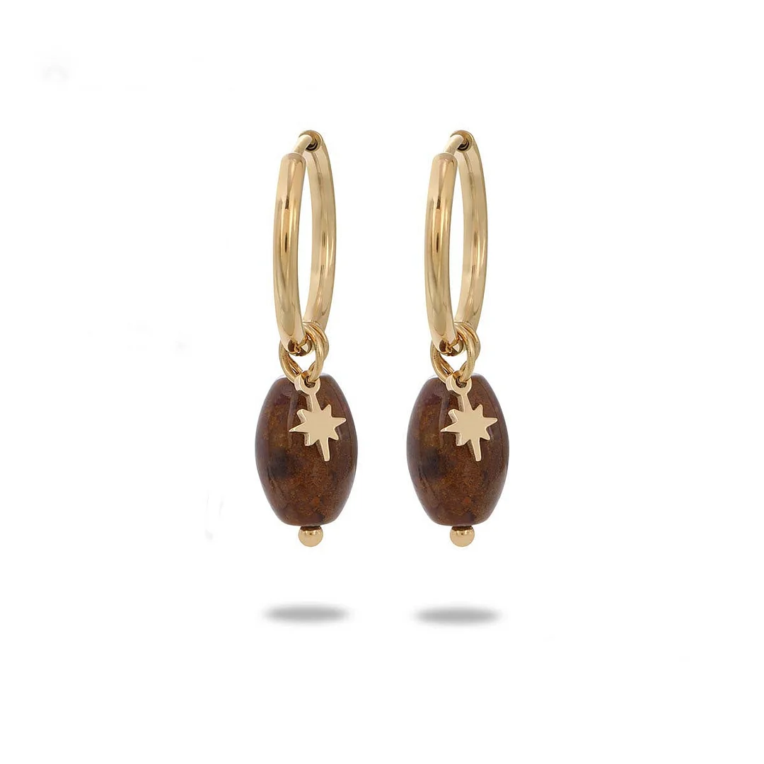 French Retro Natural Stone Octet Star Titanium Steel Earrings
