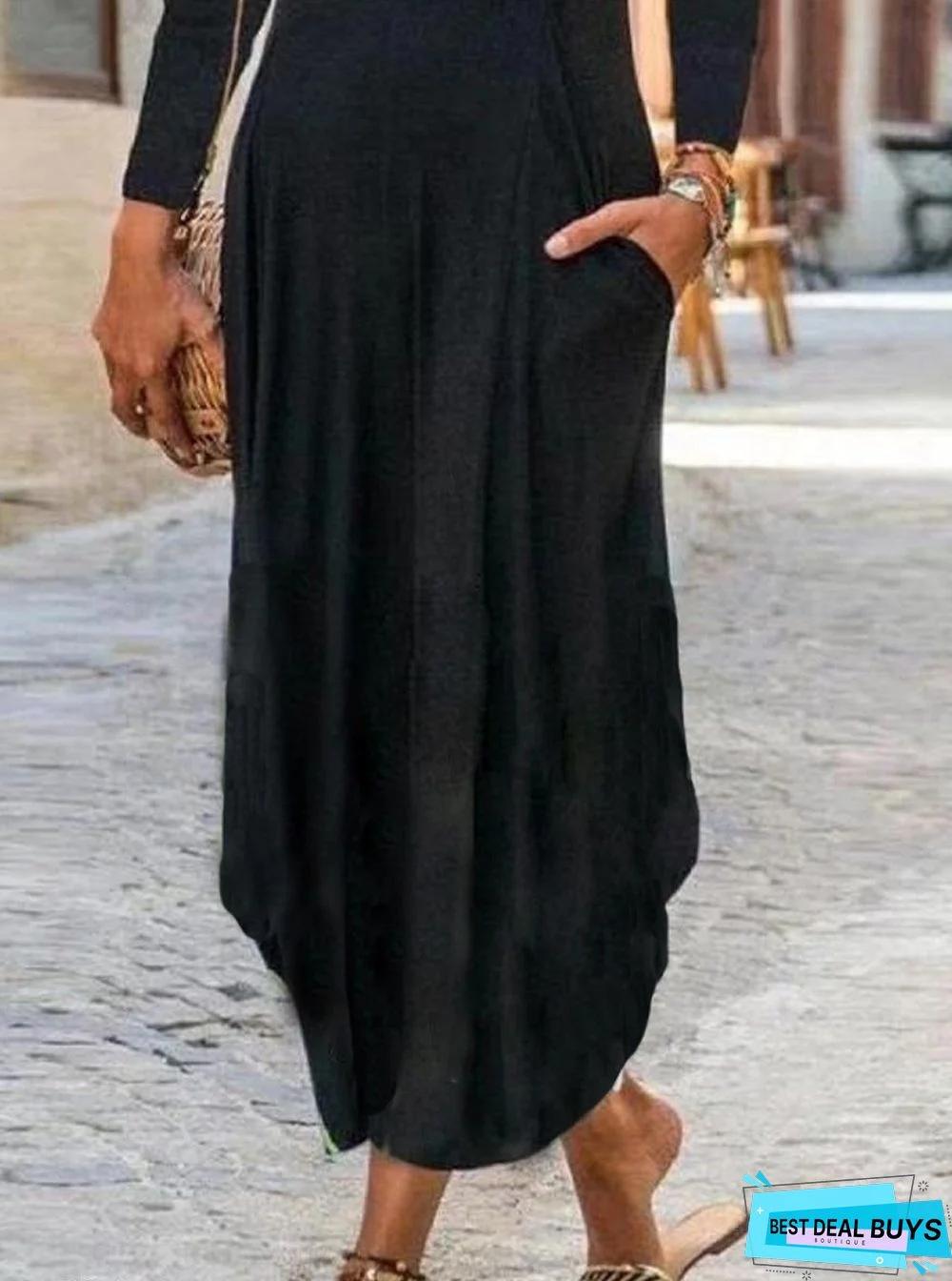 Women's Black V-Neck Fashion Maxi Dress Black Dresses