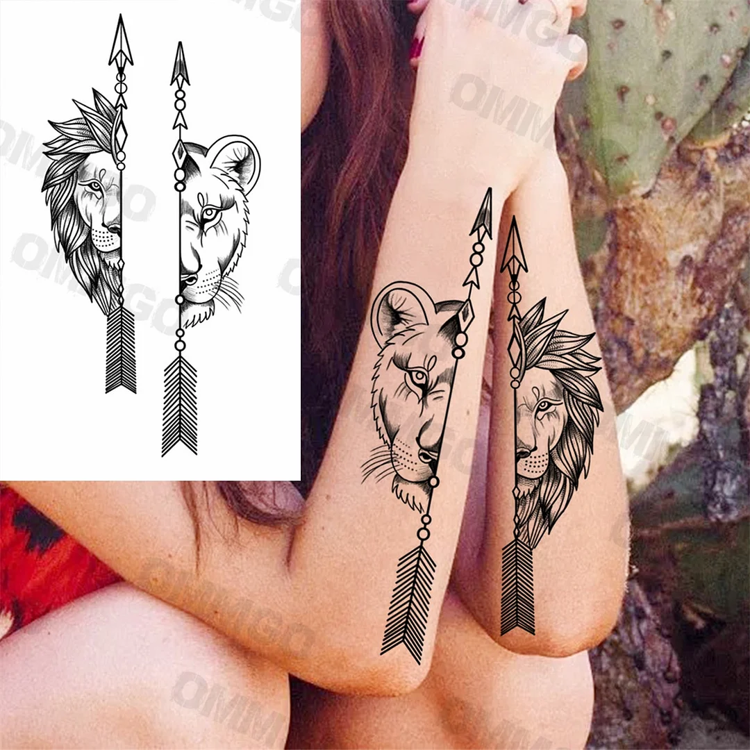 Sdrawing Rose Flower Skeleton Temporary Tattoos For Women Adult Girl Lion Tiger Crown Fake Tattoo Body Art Painting Tatoo Decal