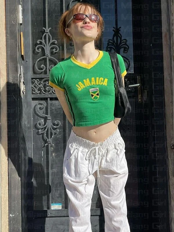 Uveng 2024 Summer Summer Short-Sleeved T-Shirt Y2K Round Collar Clothing Bottom Women's Clothing