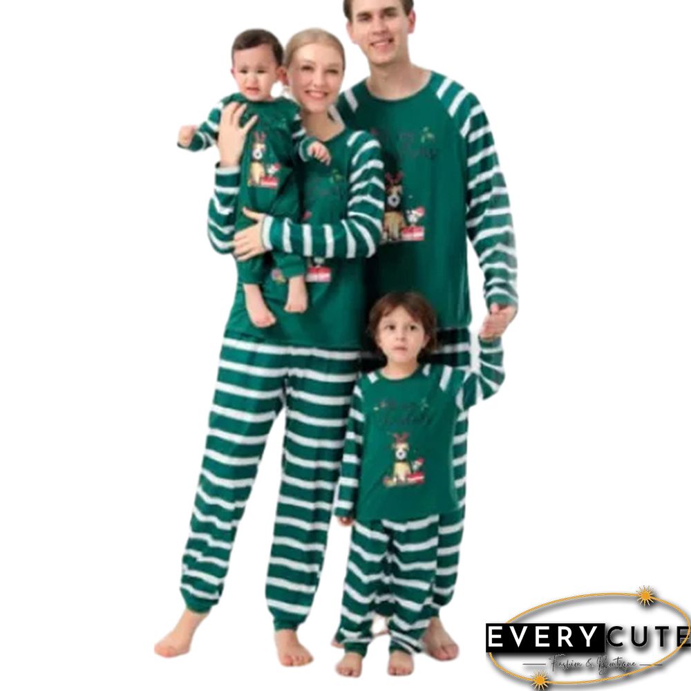 Green Striped Graphic Print Cotton Blend Lounge Set