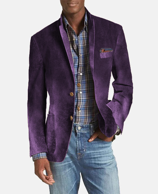 Okaywear Notch Lapel Two Button Pockets Velvet Blazer