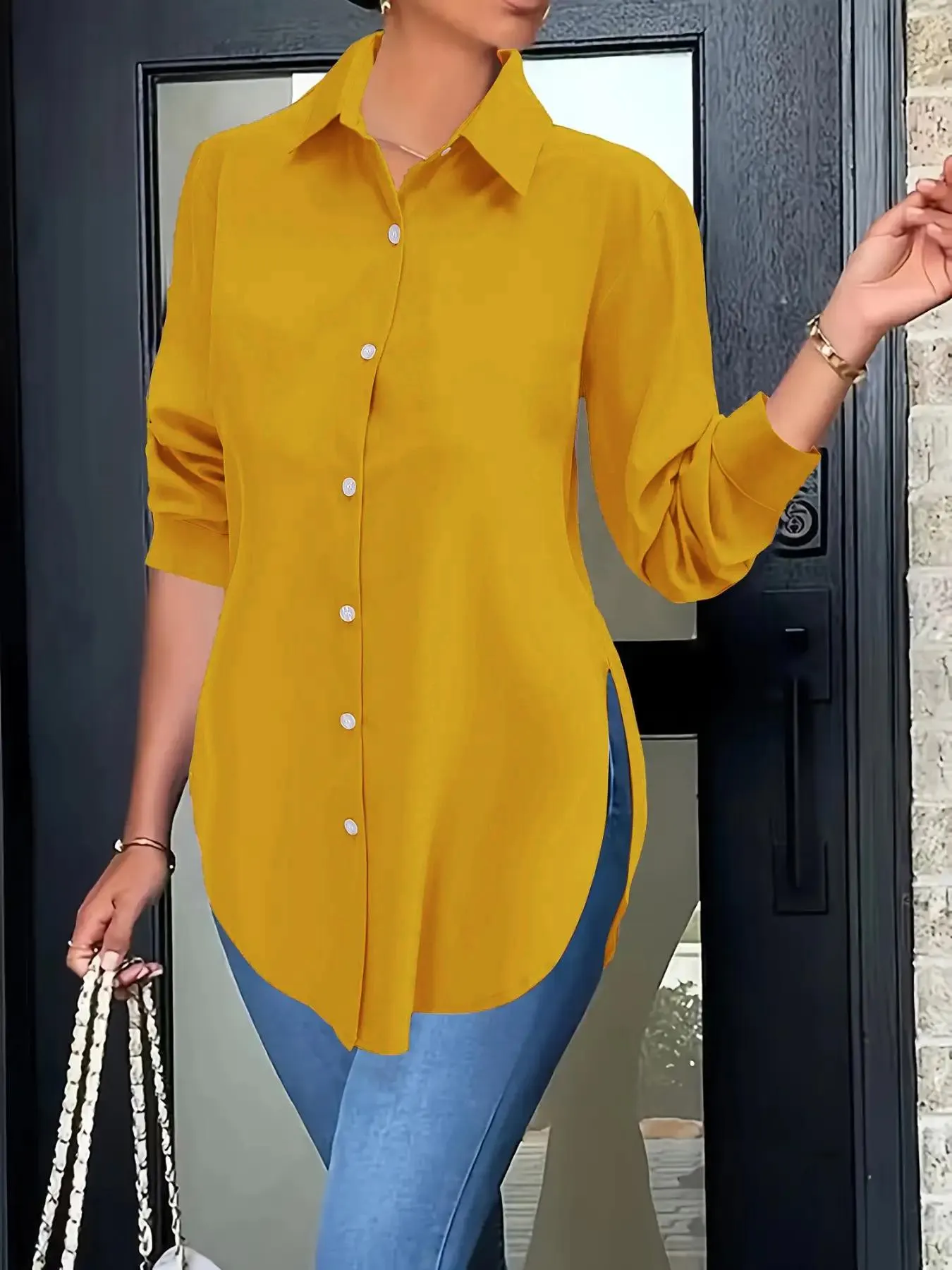 Elegant Fashion Women's Long Sleeve Shirt, Fitted Outer Shell, Moderate Fabric Thickness, Casual Style, Spring & Fall Wear