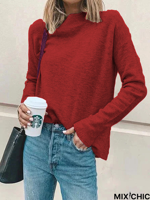 Wine Red Casual Regular Fit Plain Sweater